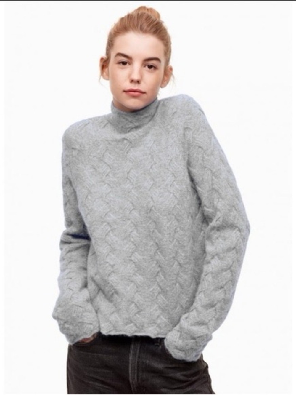 Wilfred Free Aritzia light grey mock neck knit alpaca wool blend sweater